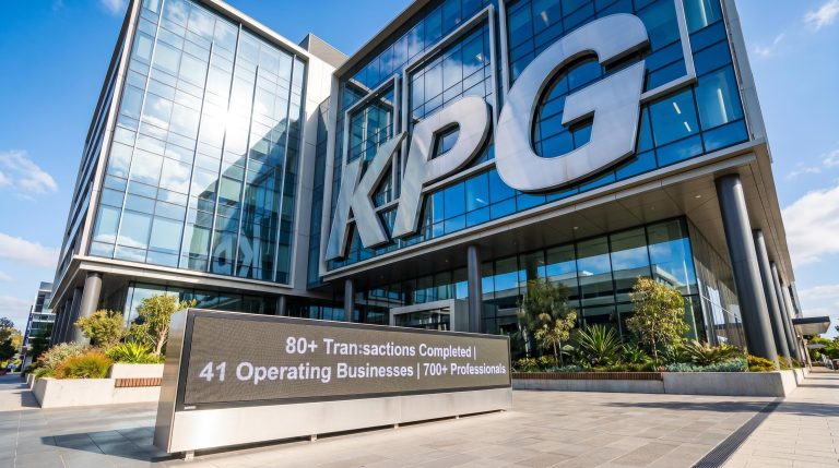 Modern office building with sign