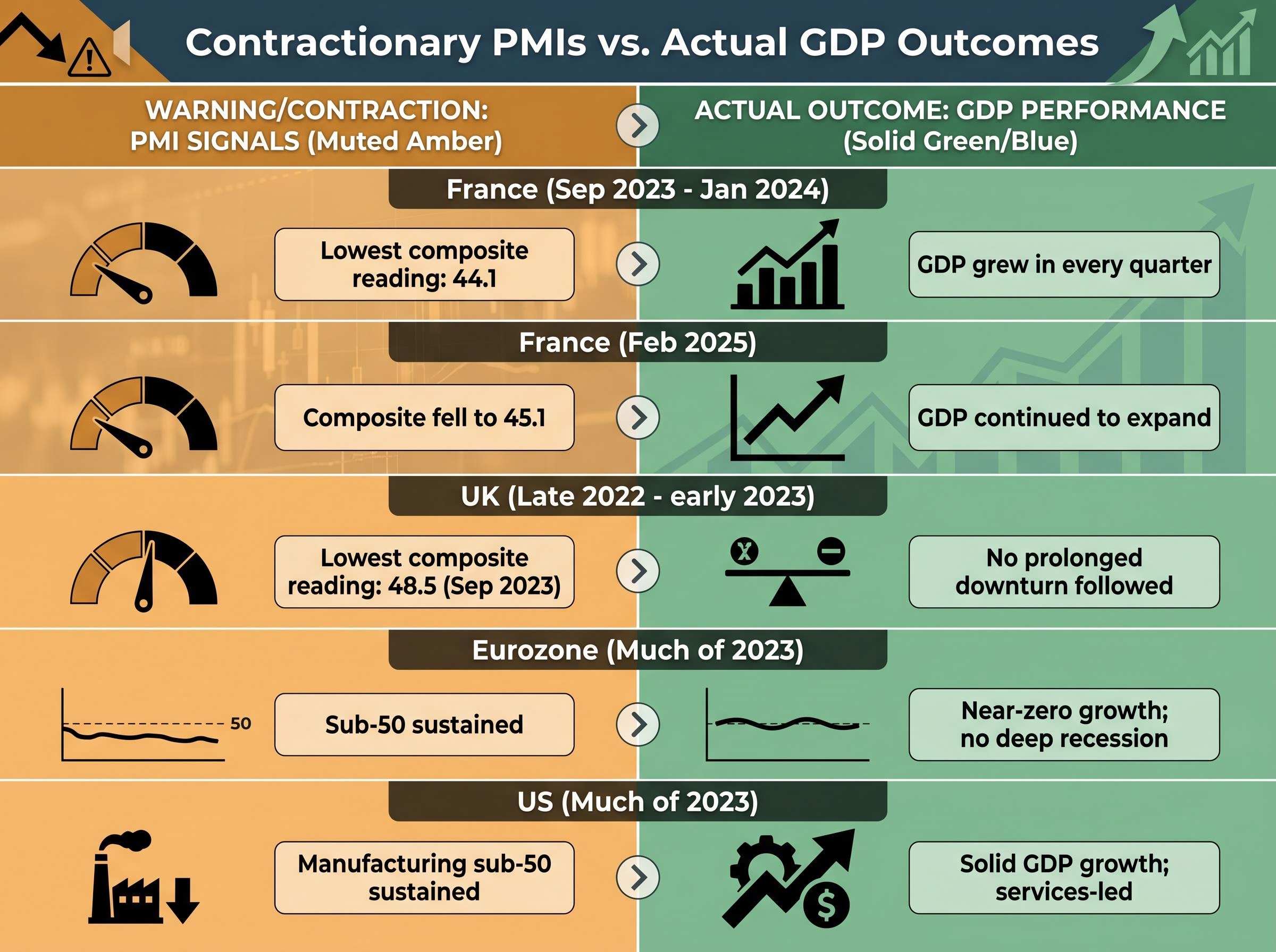 Contractionary PMIs vs. Actual GDP Outcomes