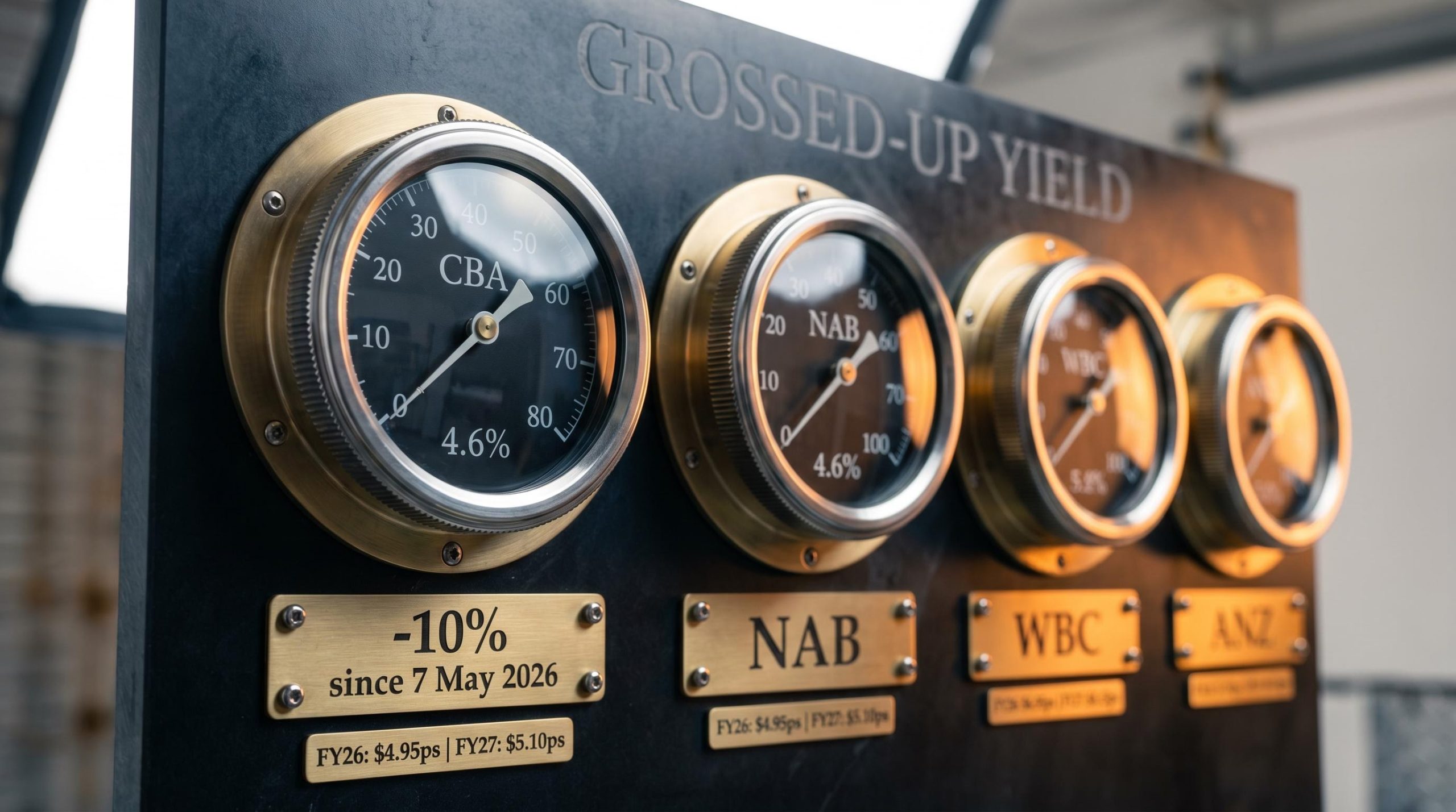 CBA dividend yield gauges compared to NAB, WBC, ANZ after 10% share price pullback in May 2026