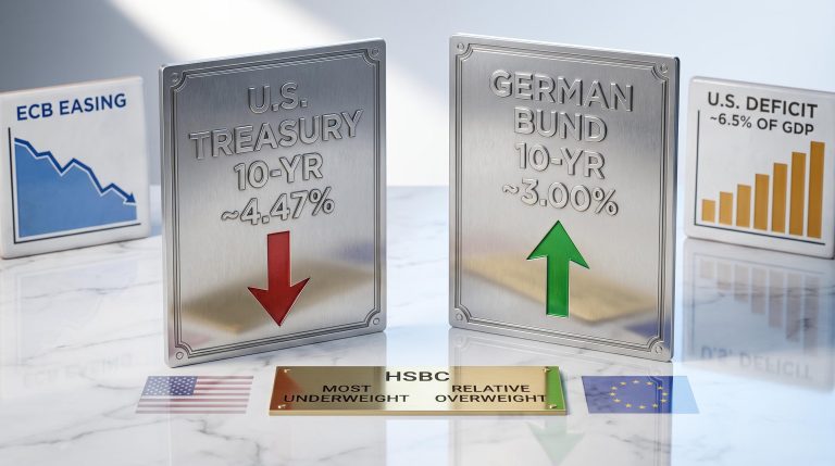 HSBC market outlook: U.S. Treasury underweight vs German Bund overweight with 4.47% and 3.00% yield figures