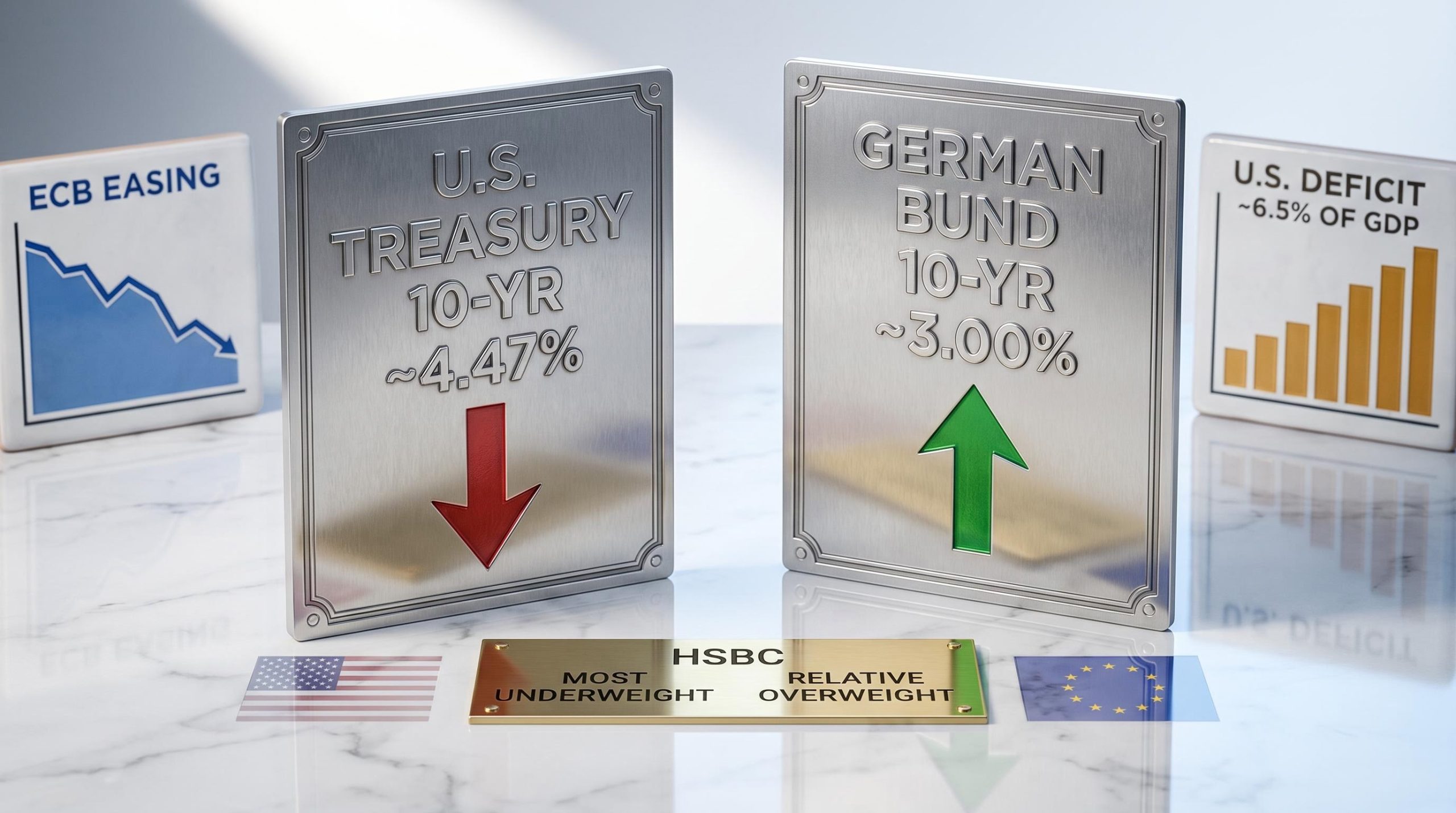 HSBC market outlook: U.S. Treasury underweight vs German Bund overweight with 4.47% and 3.00% yield figures