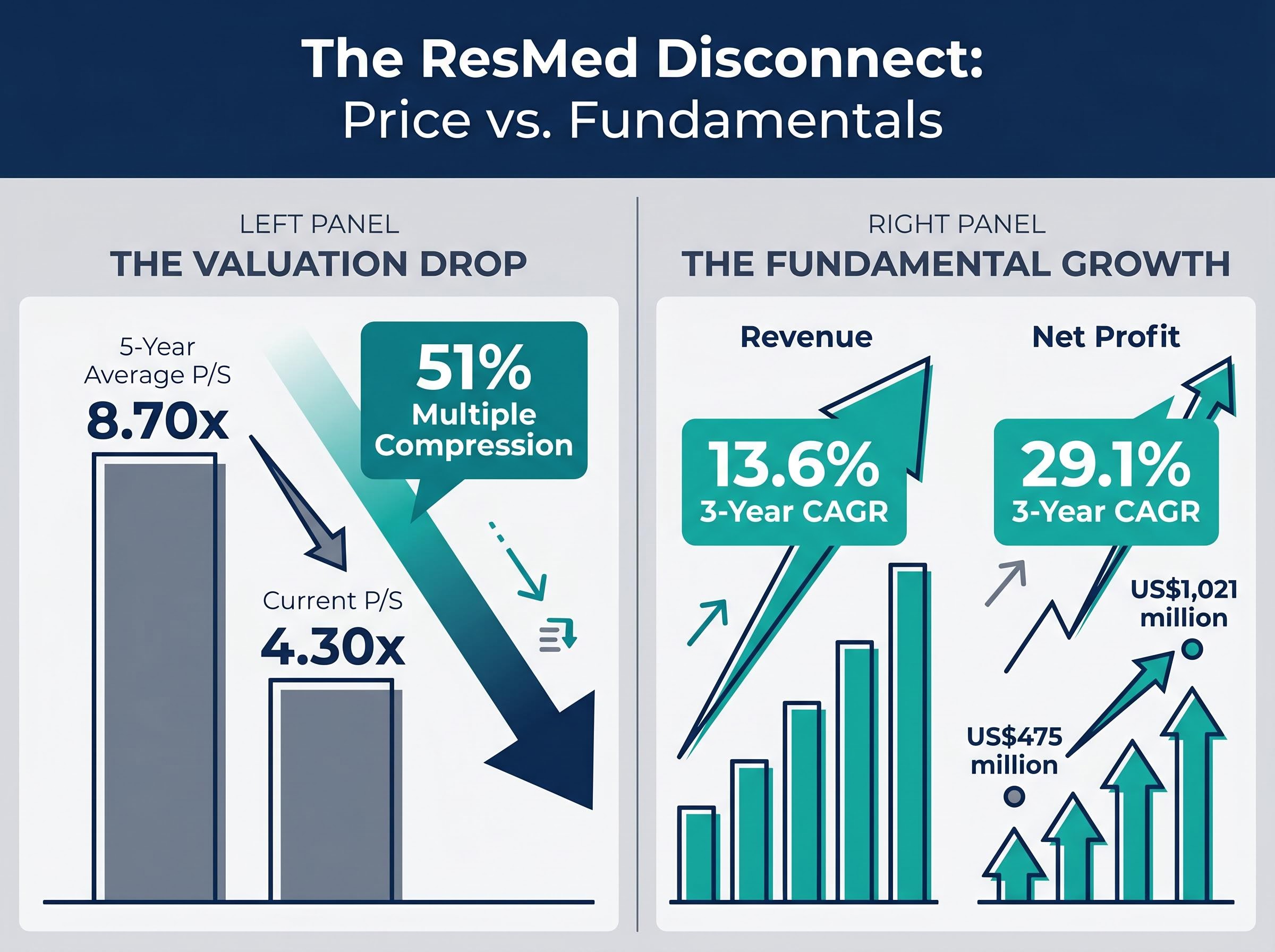 The ResMed Disconnect: Valuation Multiple vs. Fundamental Growth
