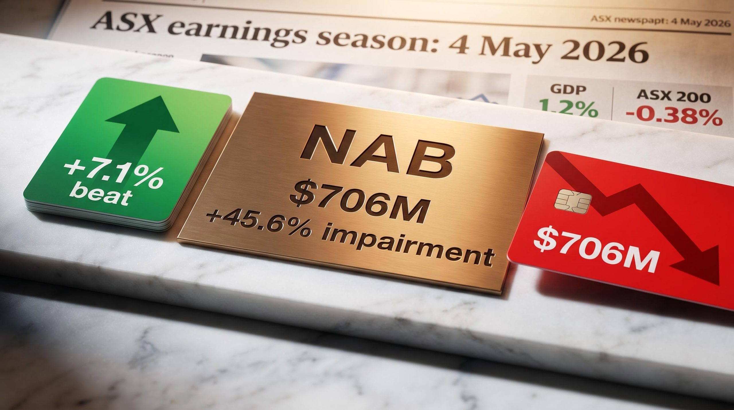 NAB $706M credit impairment plaque alongside ASX earnings season beat and downgrade signals on 4 May 2026