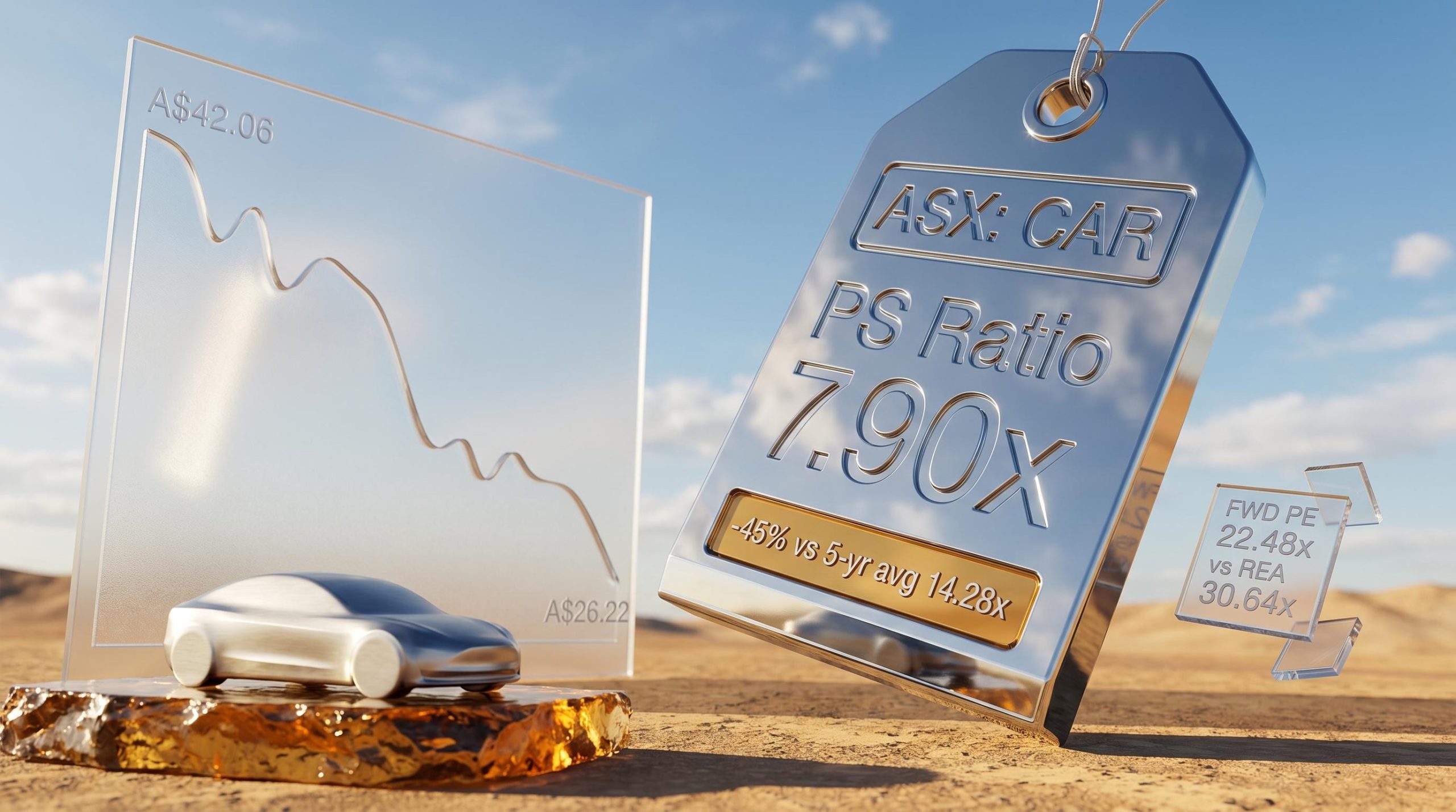 CAR Group PS ratio 7.90x chrome price tag showing 45% discount to 5-year average amid share price slide to A$26.22
