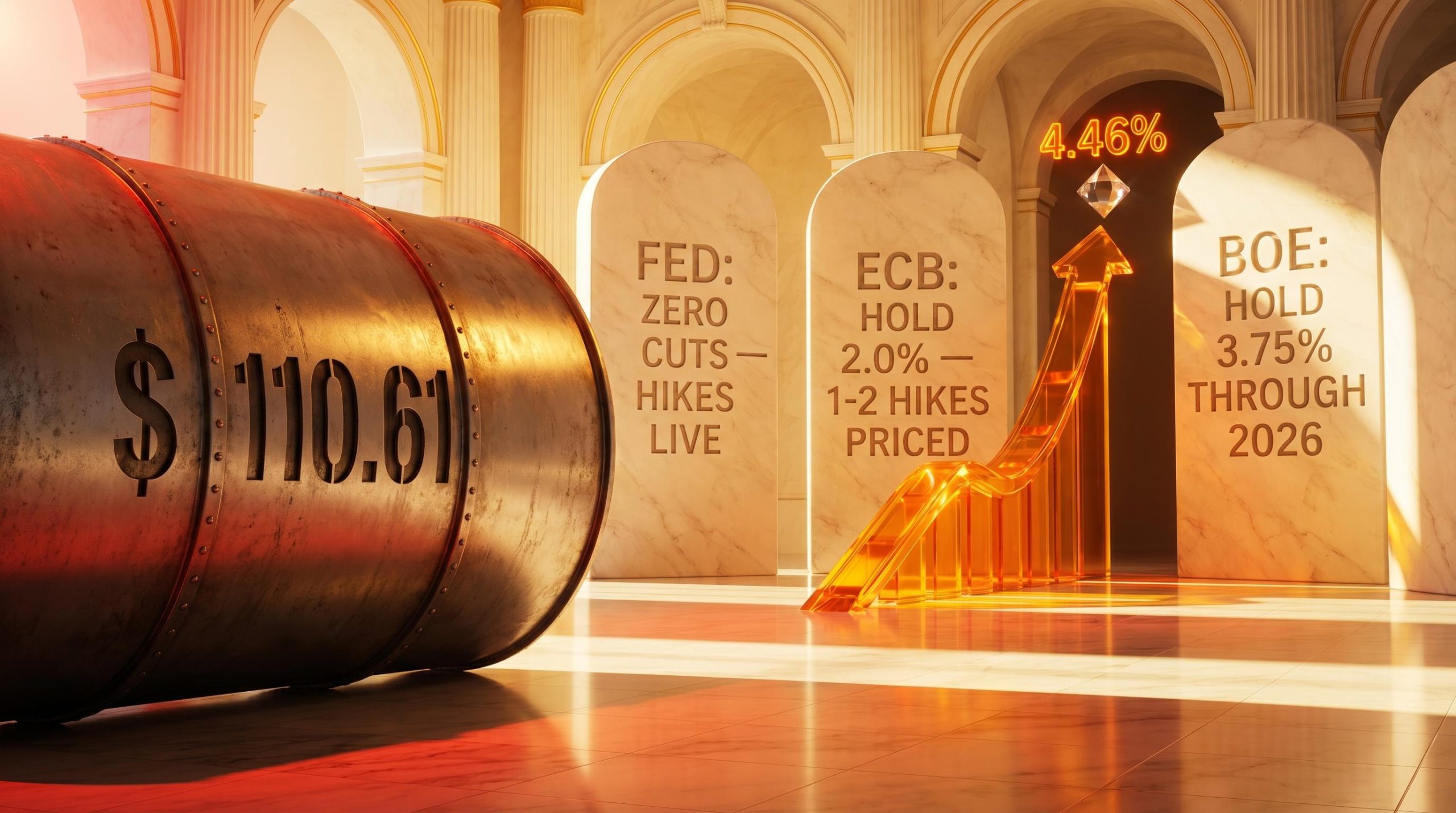 Oil barrel at $110.61 with Fed, ECB, and Bank of England rate hike tablets as interest rate expectations shift hawkish