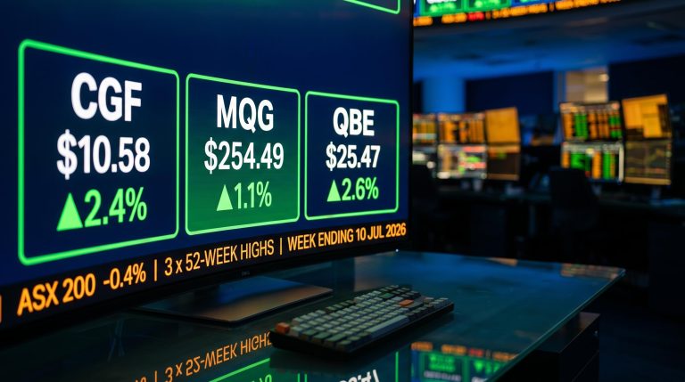 CGF, MQG and QBE hit ASX 52-week highs as the ASX 200 fell 0.4% in the week ending 10 July 2026