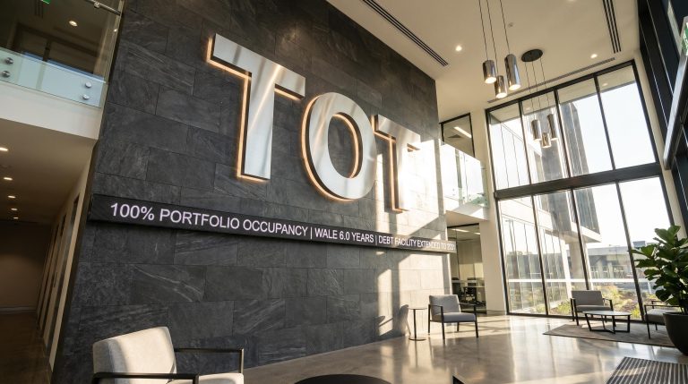 Office lobby with logo