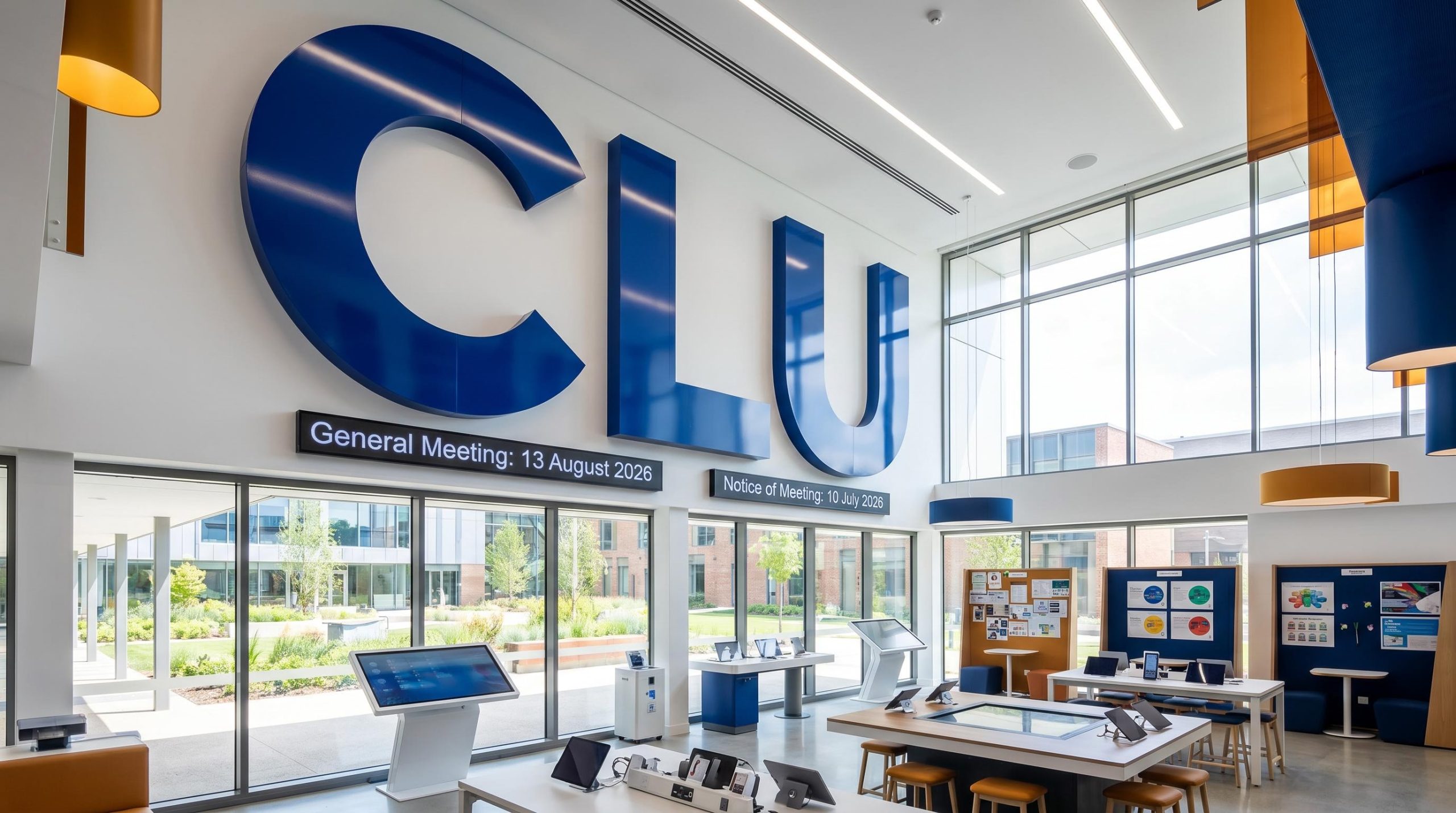 large blue CLU sign