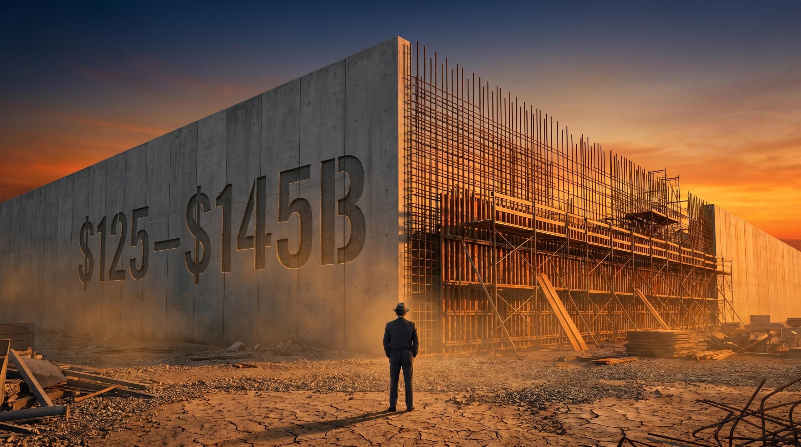 Meta's $125–$145B AI capex commitment etched in concrete wall, scrutinised for META stock analysis