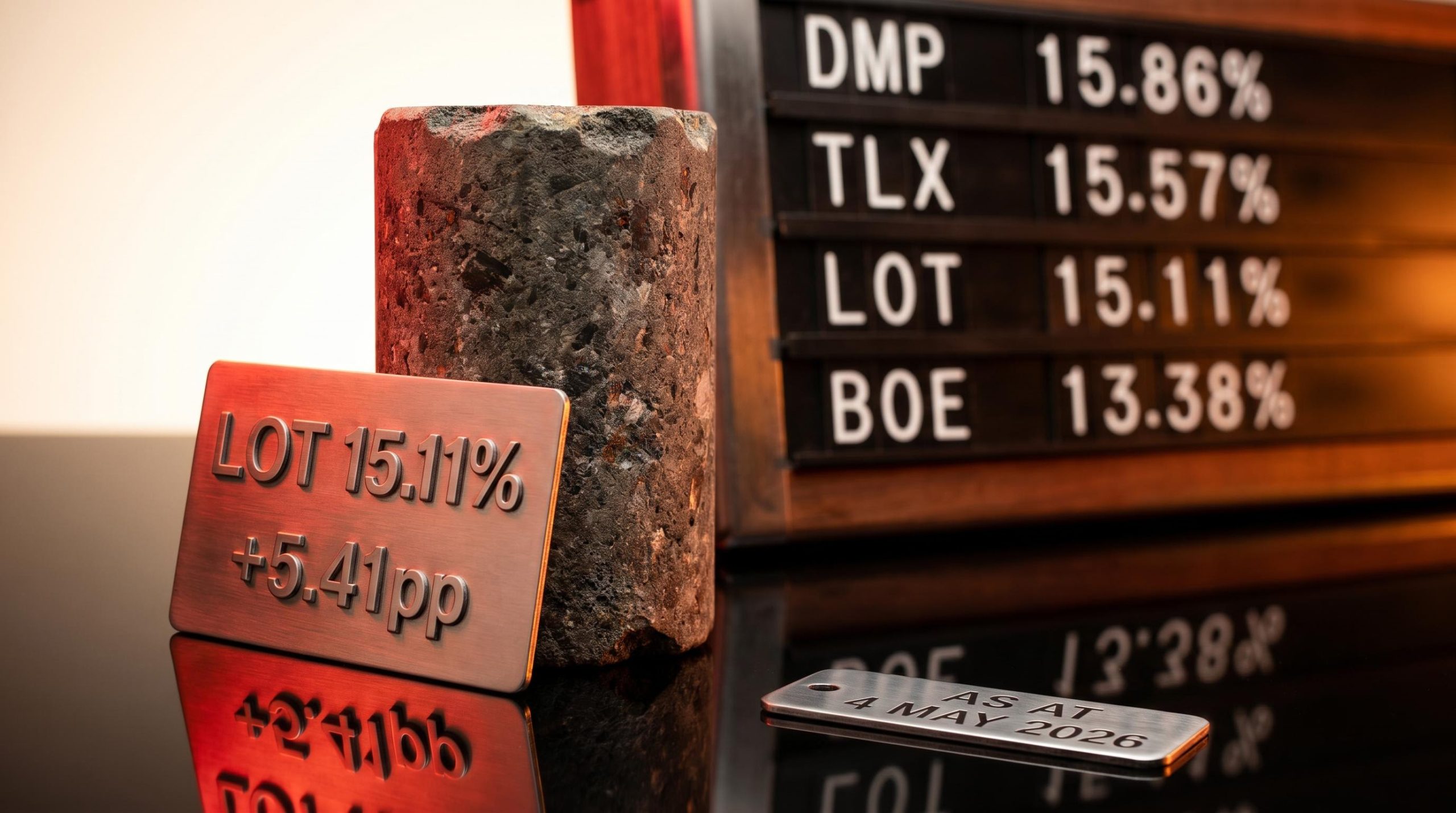Lotus Resources uranium core sample with LOT 15.11% short interest and 5.41pp monthly surge — most shorted ASX stocks 4 May 2026