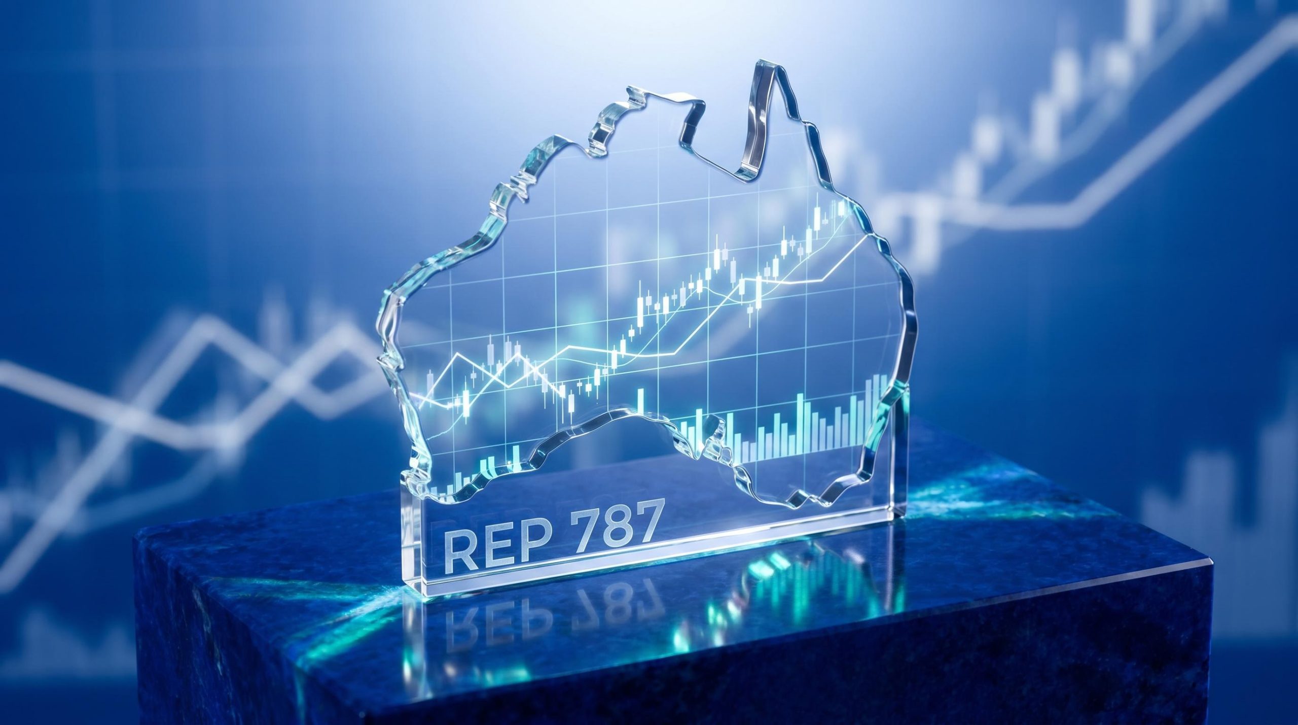 Transparent glass Australian continent revealing clean trading signals, illustrating ASIC REP 787 market cleanliness concept