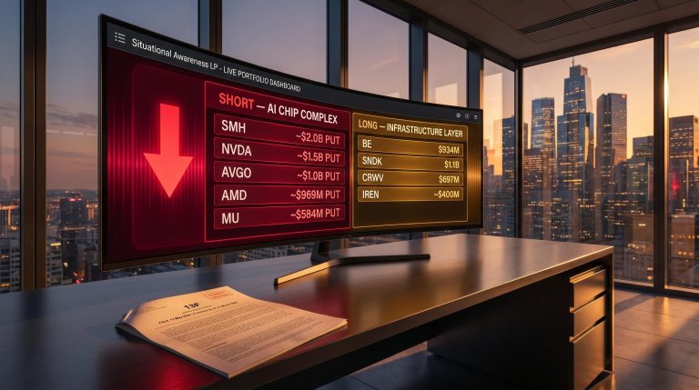 Situational Awareness LP portfolio dashboard showing $8B AI chip puts vs infrastructure longs, Leopold Aschenbrenner fund