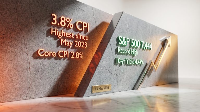 Stone wall engraved with US inflation rate 3.8% CPI and S