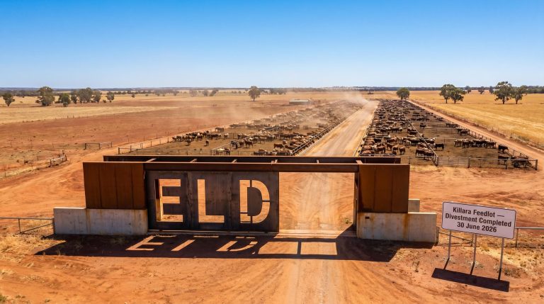 Cattle feedlot with sign