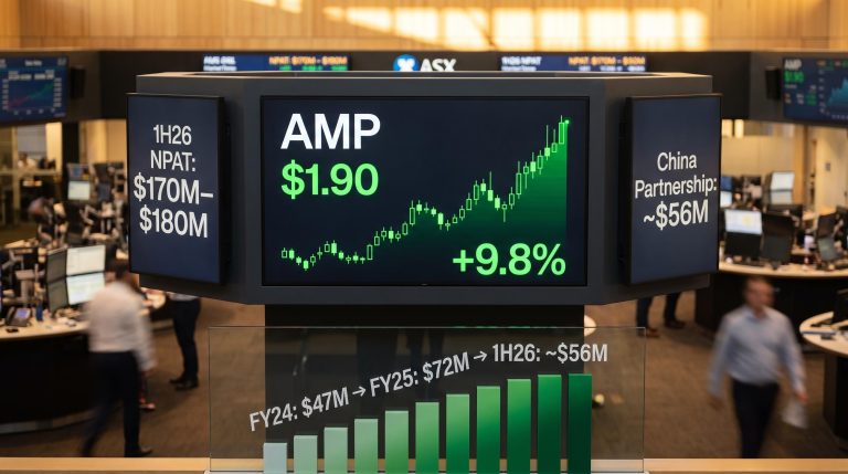 AMP share price surges 9.8% to $1.90 on ASX trading screen with 1H26 NPAT guidance upgrade overlay