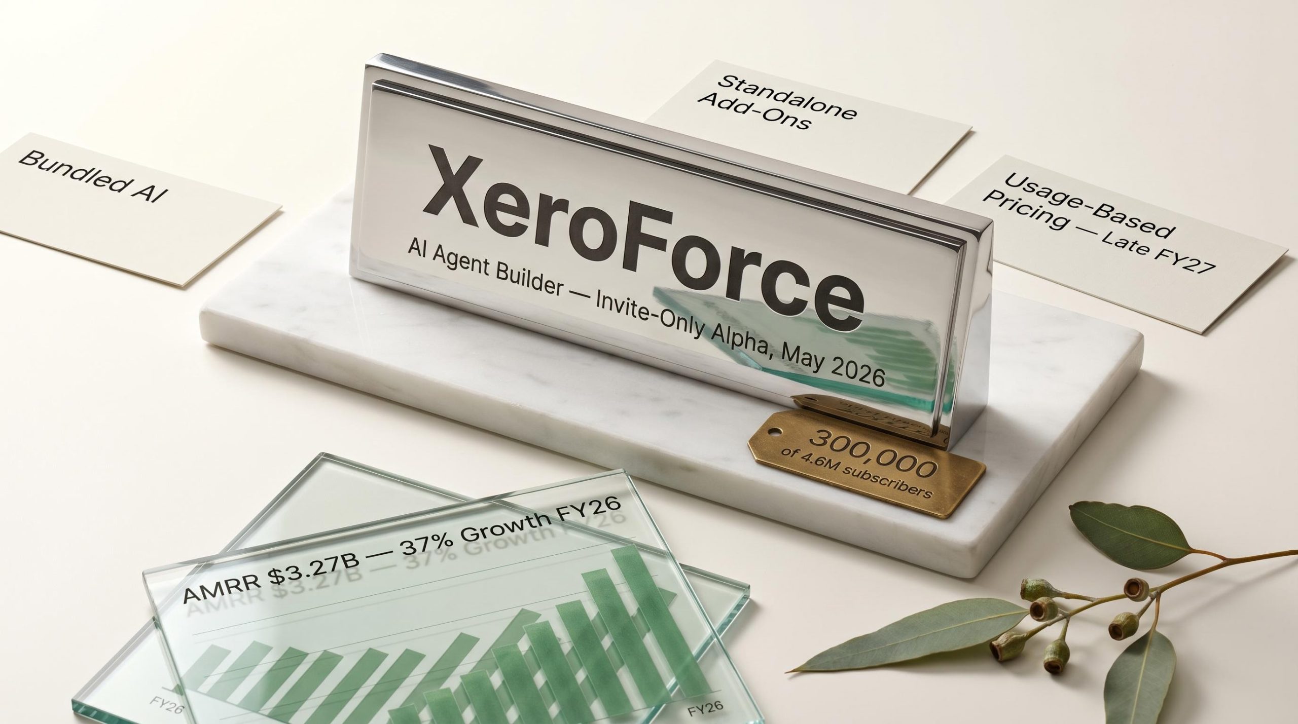 XeroForce AI agent builder plaque with AMRR $3.27B and three-tier AI monetisation strategy for Xero AI strategy