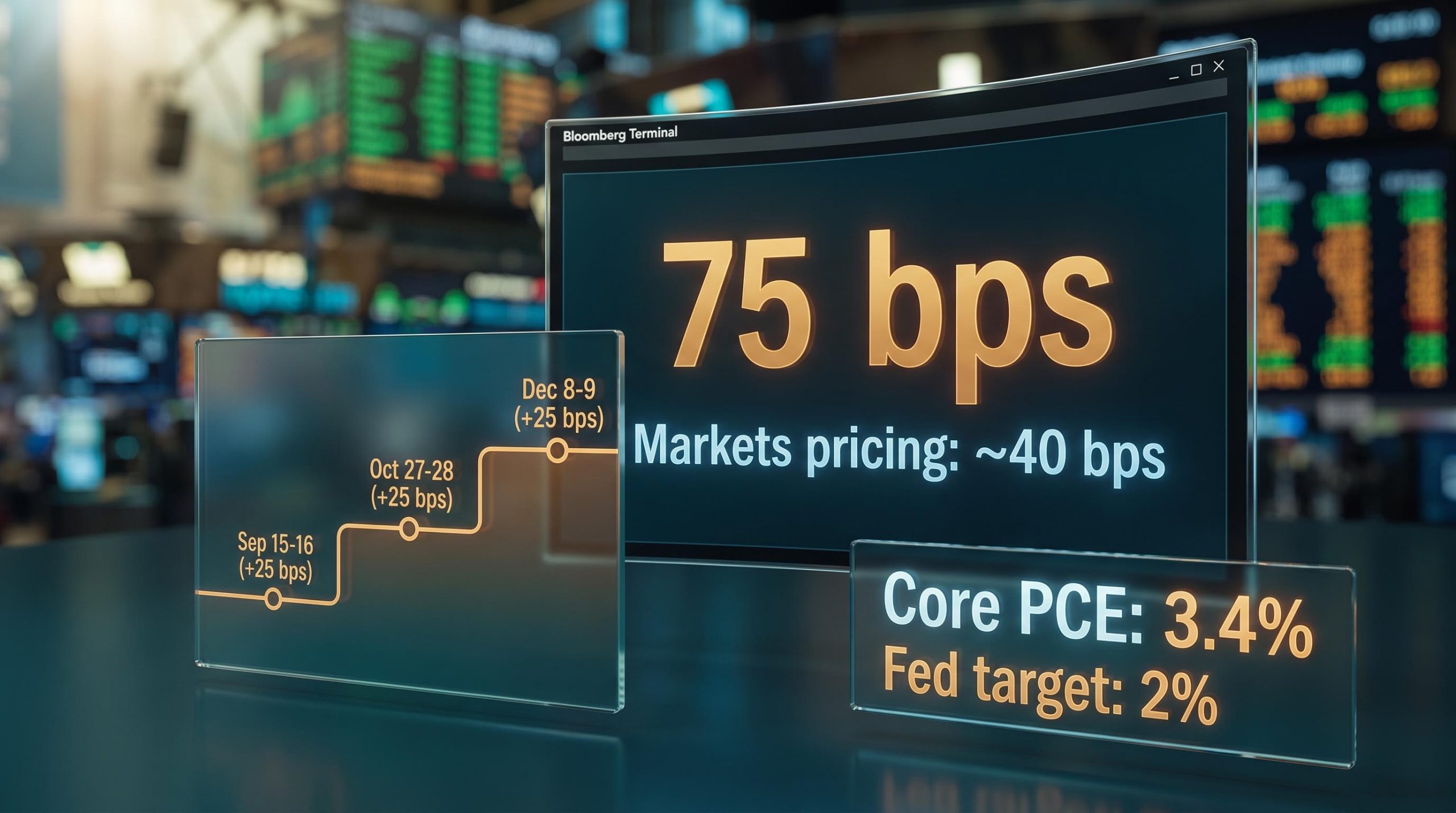 BofA forecasts 75 bps Fed rate hikes vs 40 bps market pricing, with core PCE at 3.4% above 2% target