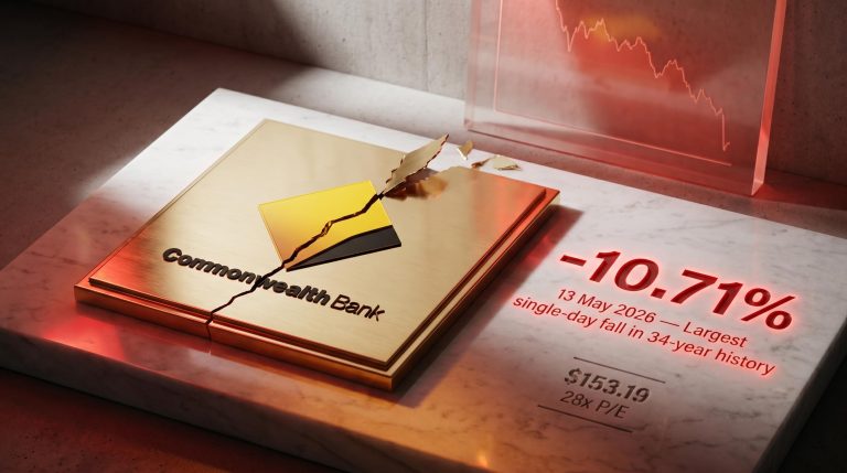 CBA share price plunges record 10.71% on 13 May 2026, surpassing every loss in the bank's 34-year ASX history