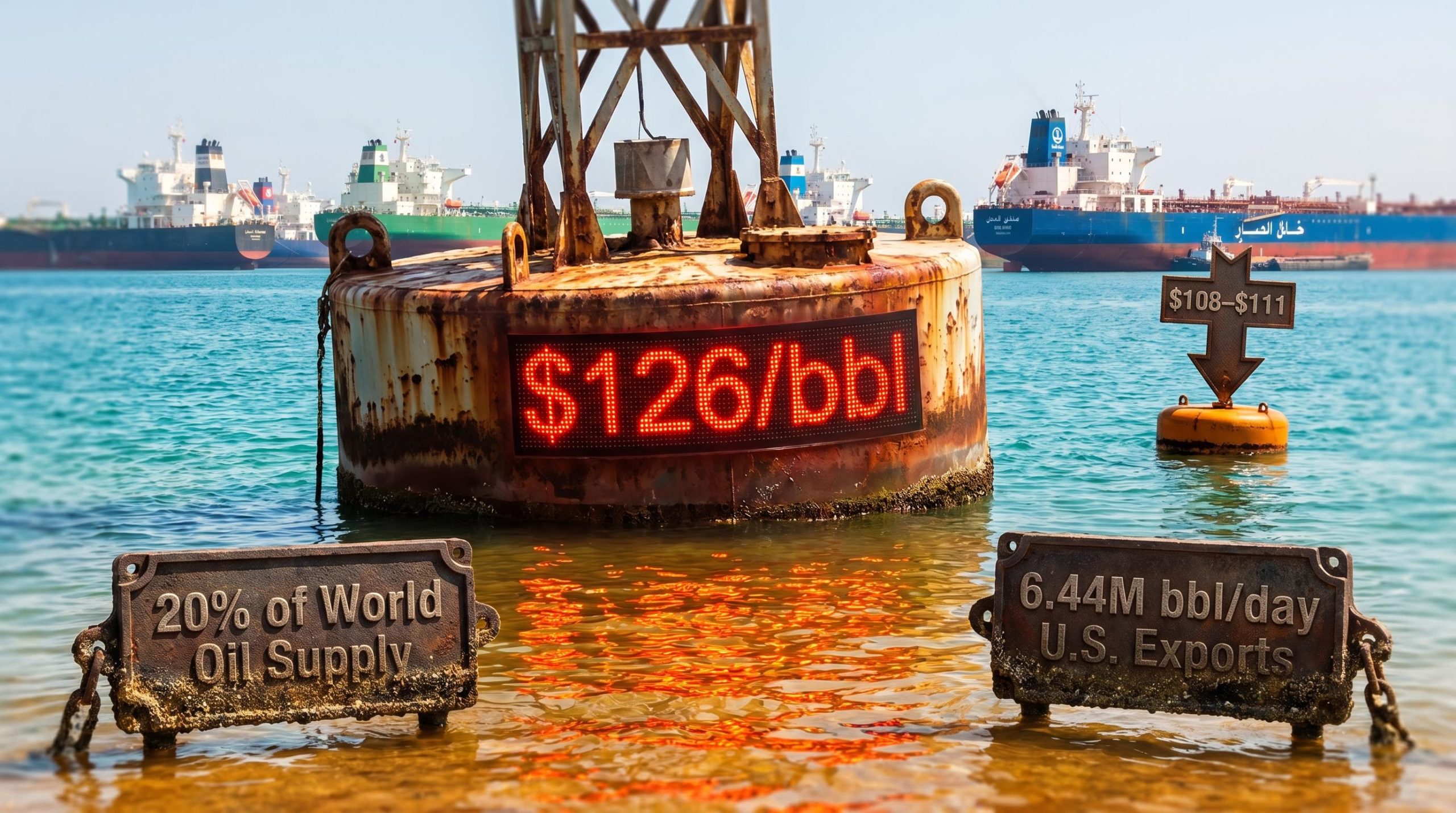 Strait of Hormuz supertanker convoy halted as Brent crude peaks at $126/bbl during Iran war oil price surge