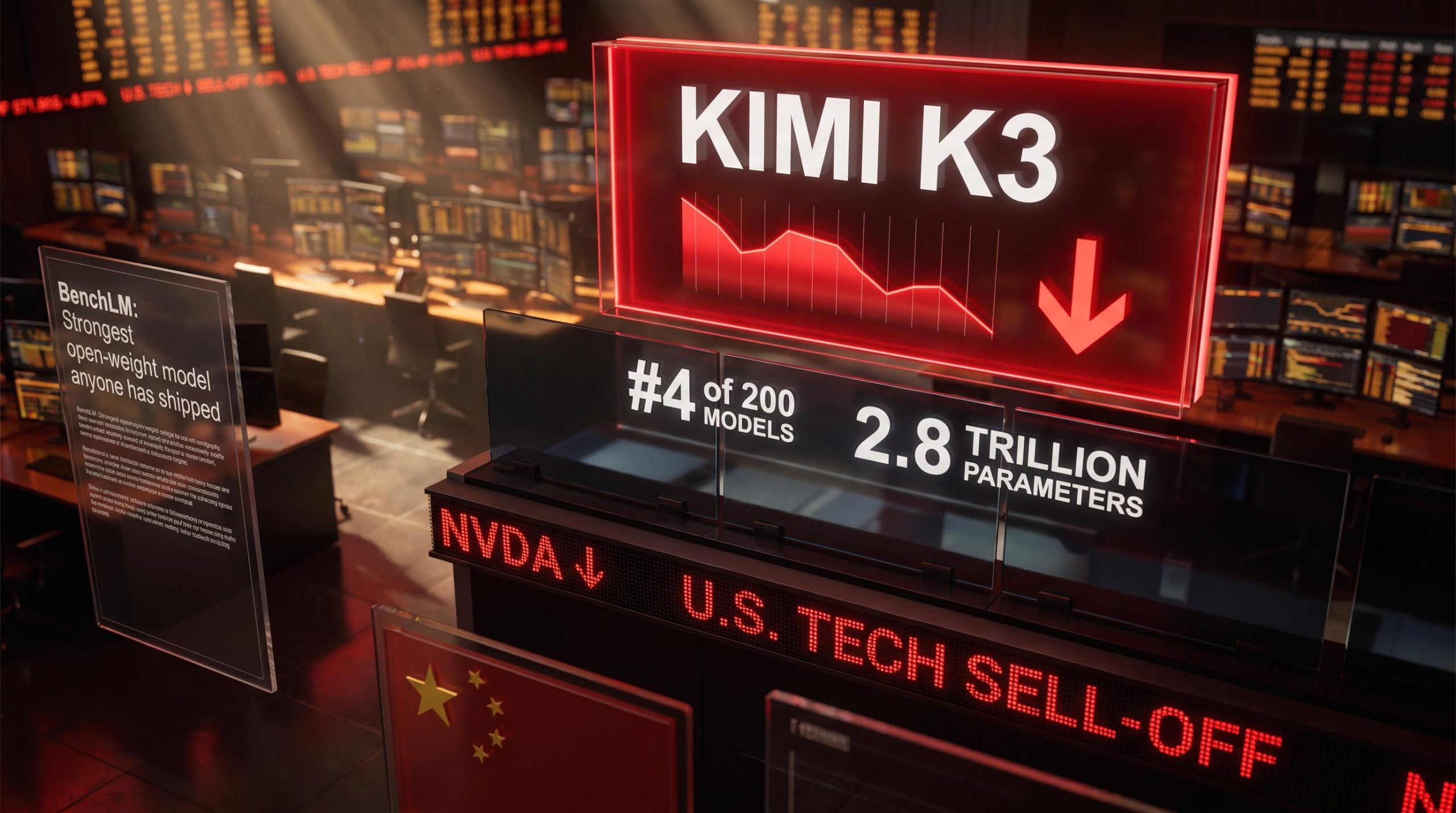Kimi K3 launch triggers U.S. tech sell-off as 2.8T-parameter open-weight model ranks