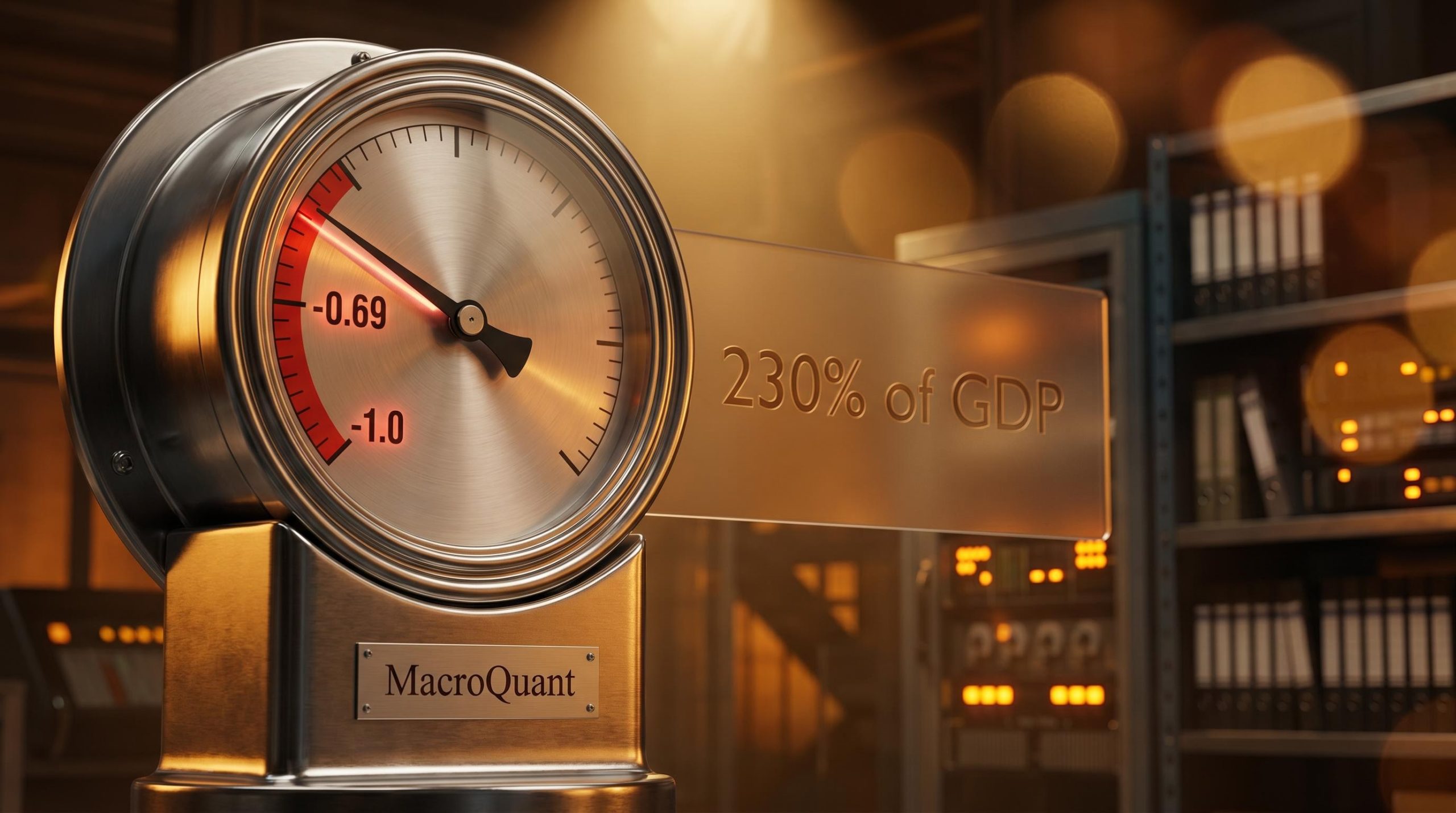 BCA Research MacroQuant gauge showing -0.69 z-score approaching the -1.0 bear market warning threshold