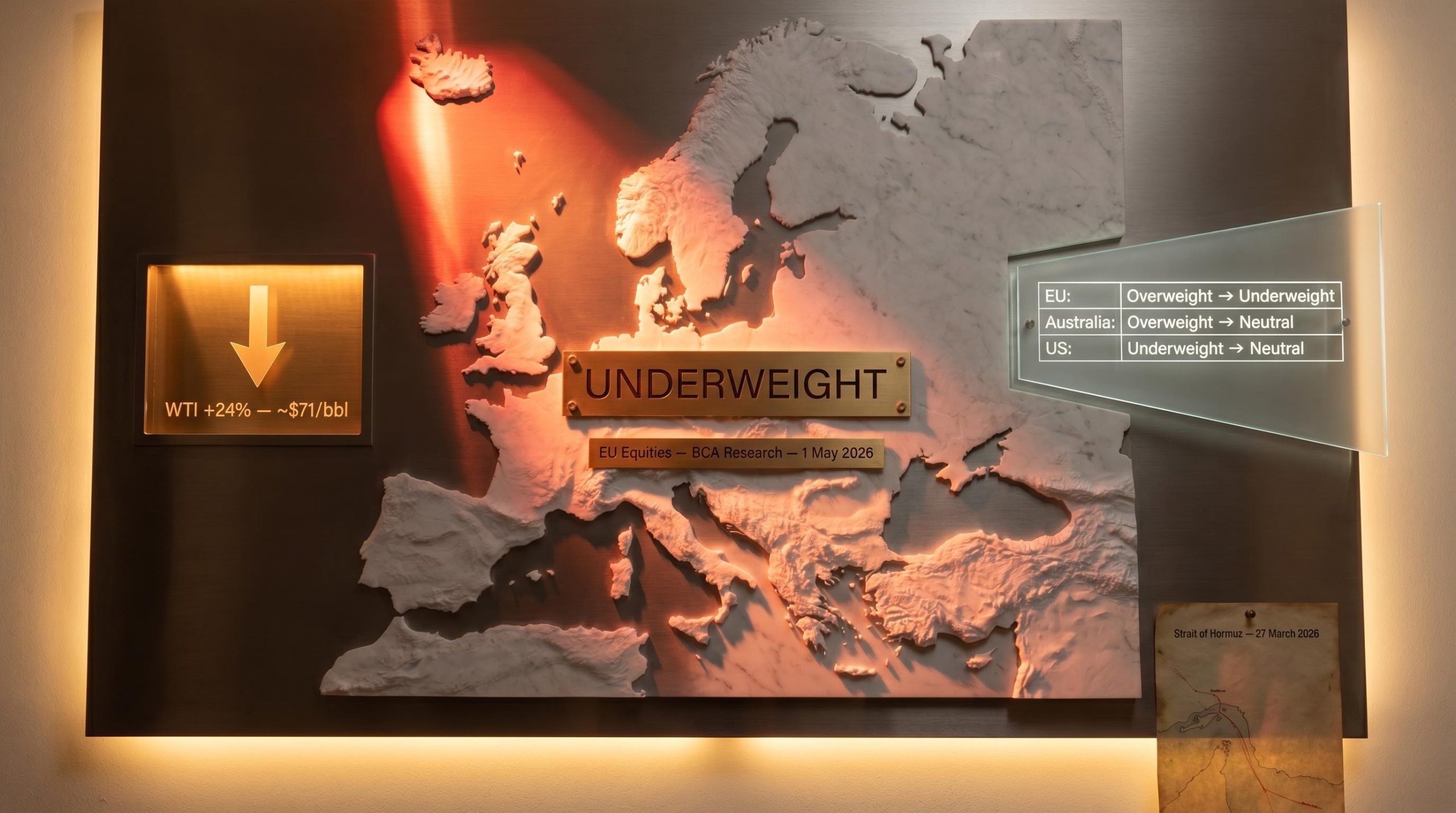 BCA Research equity ratings shift EU to underweight amid Strait of Hormuz closure, WTI crude up 24%
