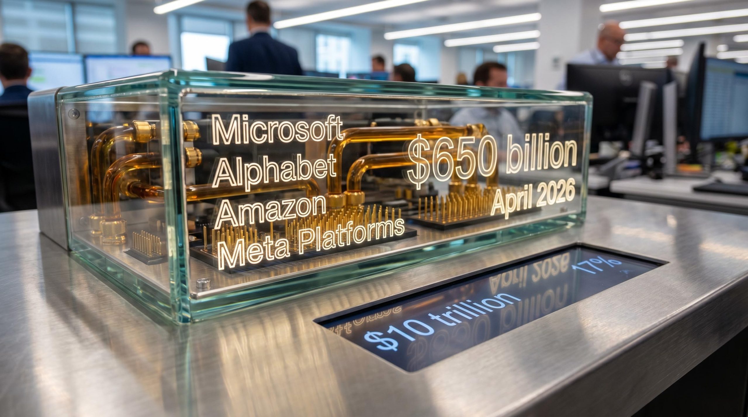 Advanced AI server node displaying $650 billion capex data for a tech earnings analysis of megacap market leaders