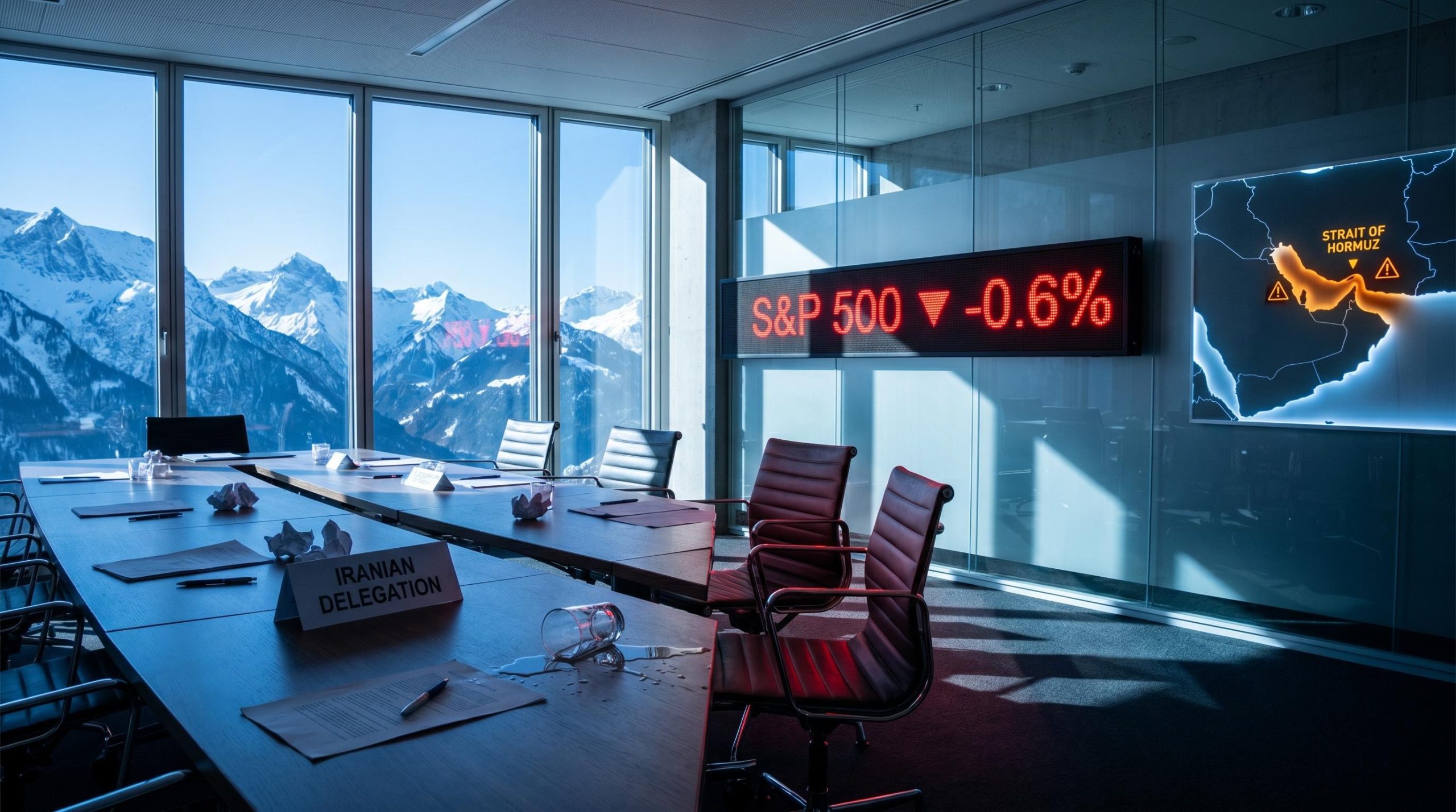 Empty Swiss negotiating table with S