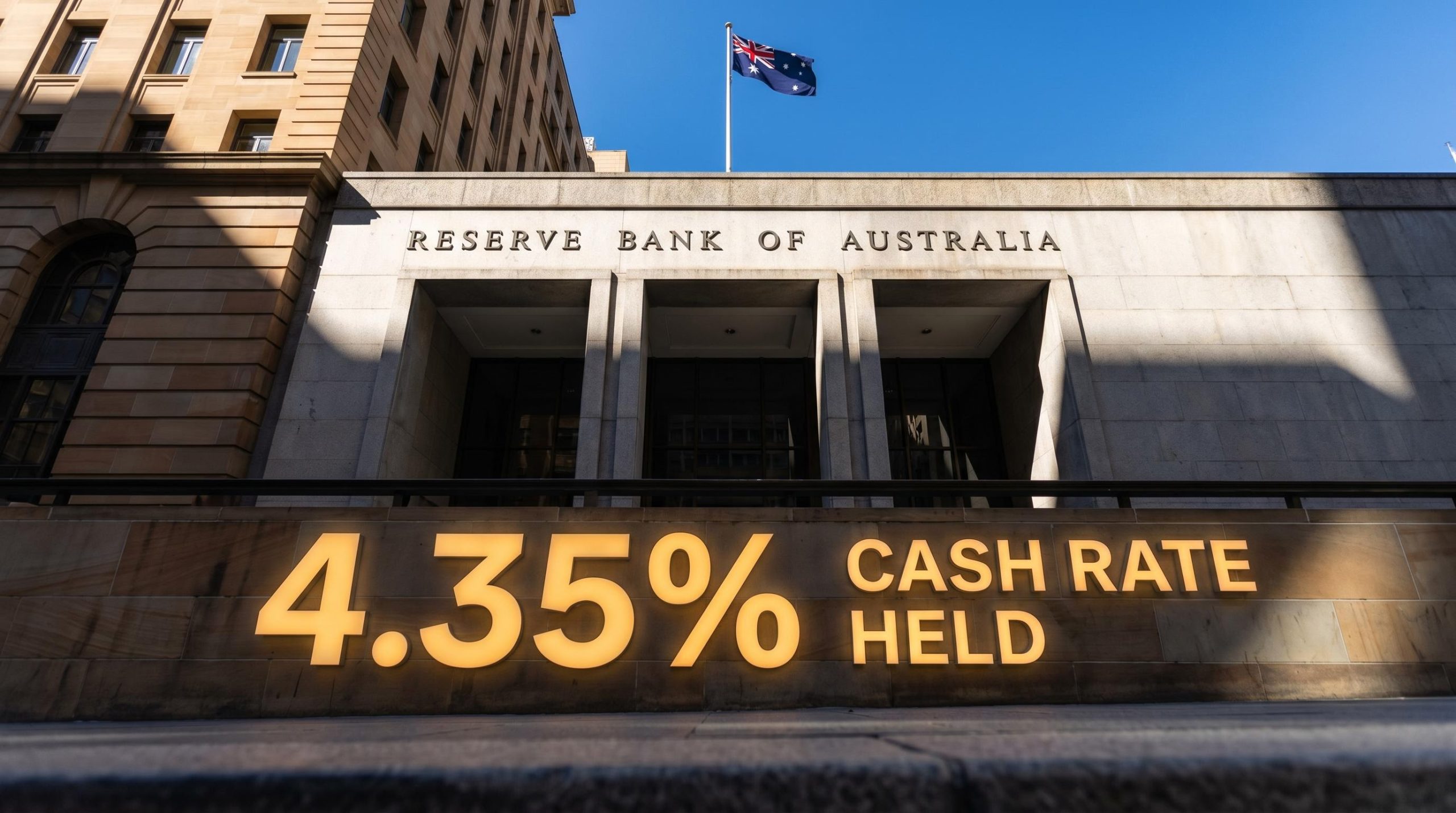 Reserve Bank of Australia headquarters with 4.35% cash rate held after three consecutive hikes in 2026