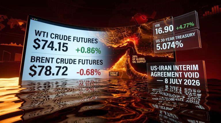 WTI crude at $74.15 and VIX surging 4.77% as US voids Iran deal, Strait of Hormuz tanker risk priced in