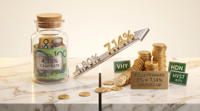 ASX dividend shares vs 4.35% cash rate — franking credits gross up a 5% yield to 7.14% for SMSF investors