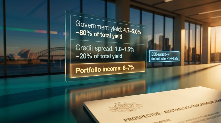 Australian investment grade bond yield breakdown panel showing 6–7% portfolio income with 80% from risk-free rate