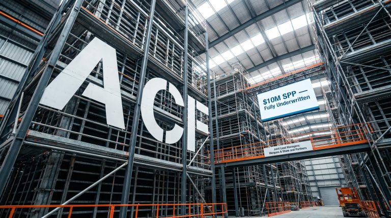 Warehouse shelves and sign