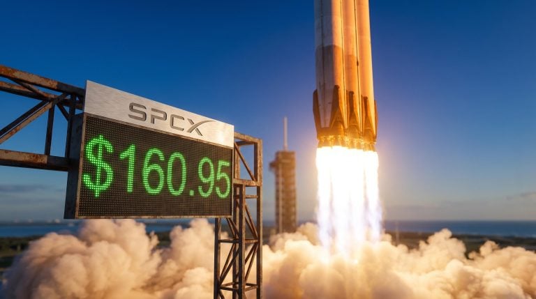 SpaceX Falcon 9 launch with SPCX first-day close of $160.95 on the largest US IPO on record