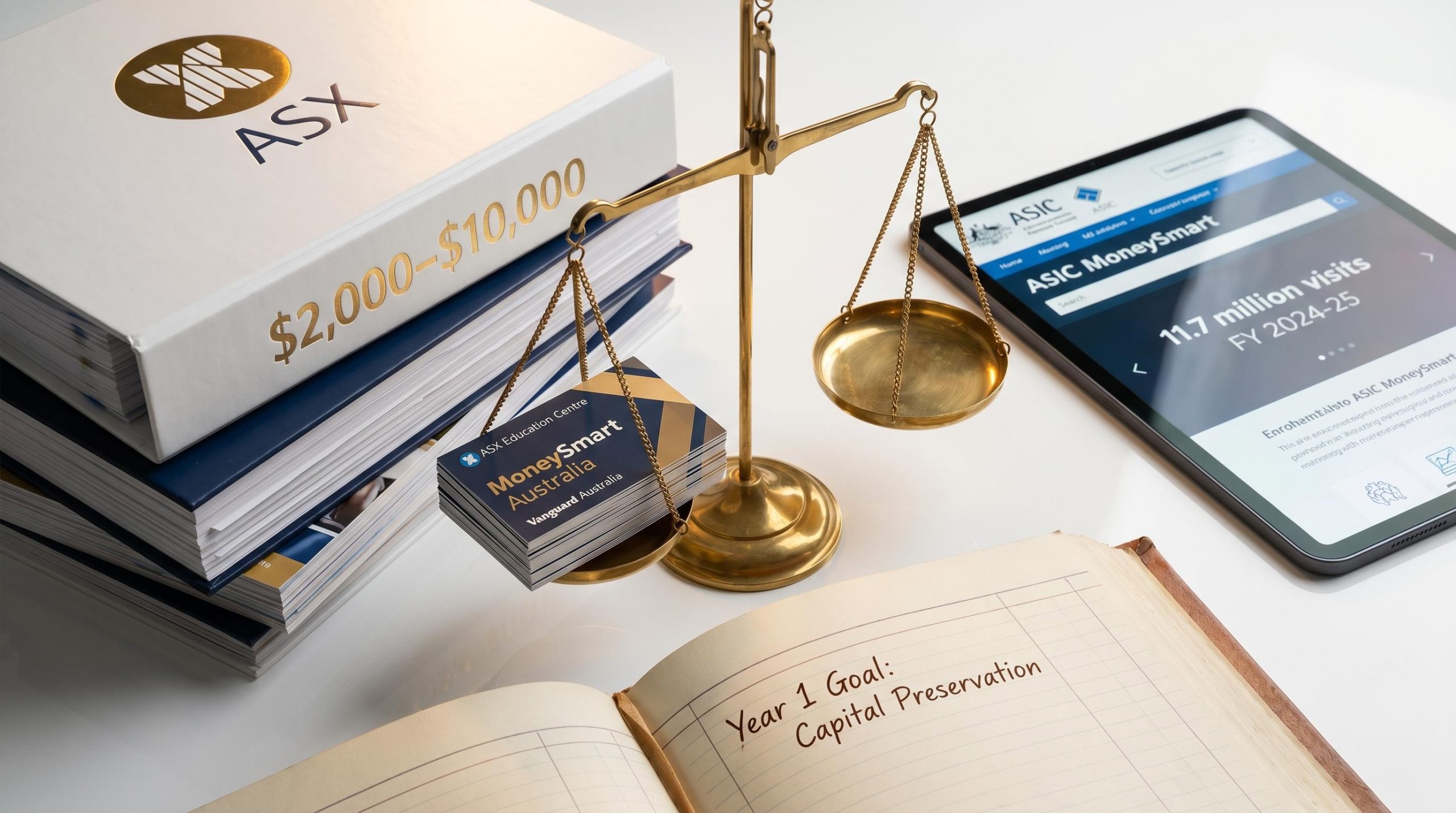 Brass scale tipping toward free ASIC MoneySmart resources over expensive $2,000–$10,000 paid investing courses in Australia