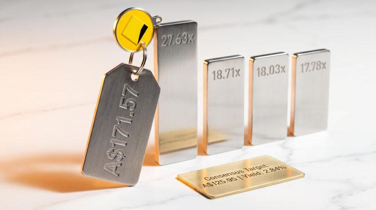CBA share price at A$171.57 with 27.63x P/E plaque towering over big four peers and A$125.95 consensus target