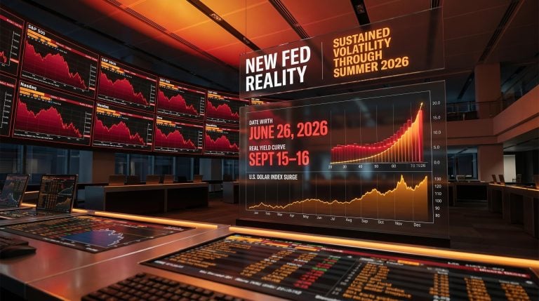 Barclays June 2026 warning: trading floor screens show sustained stock market volatility under new Fed reality
