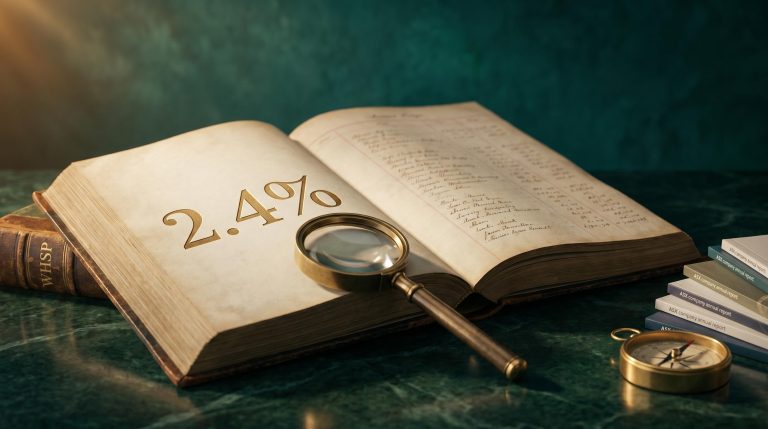 WHSP ledger with 2.4% yield figure under magnifying loupe — Washington H Soul Pattinson shares income analysis