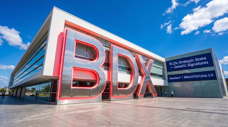 Modern building with red letters