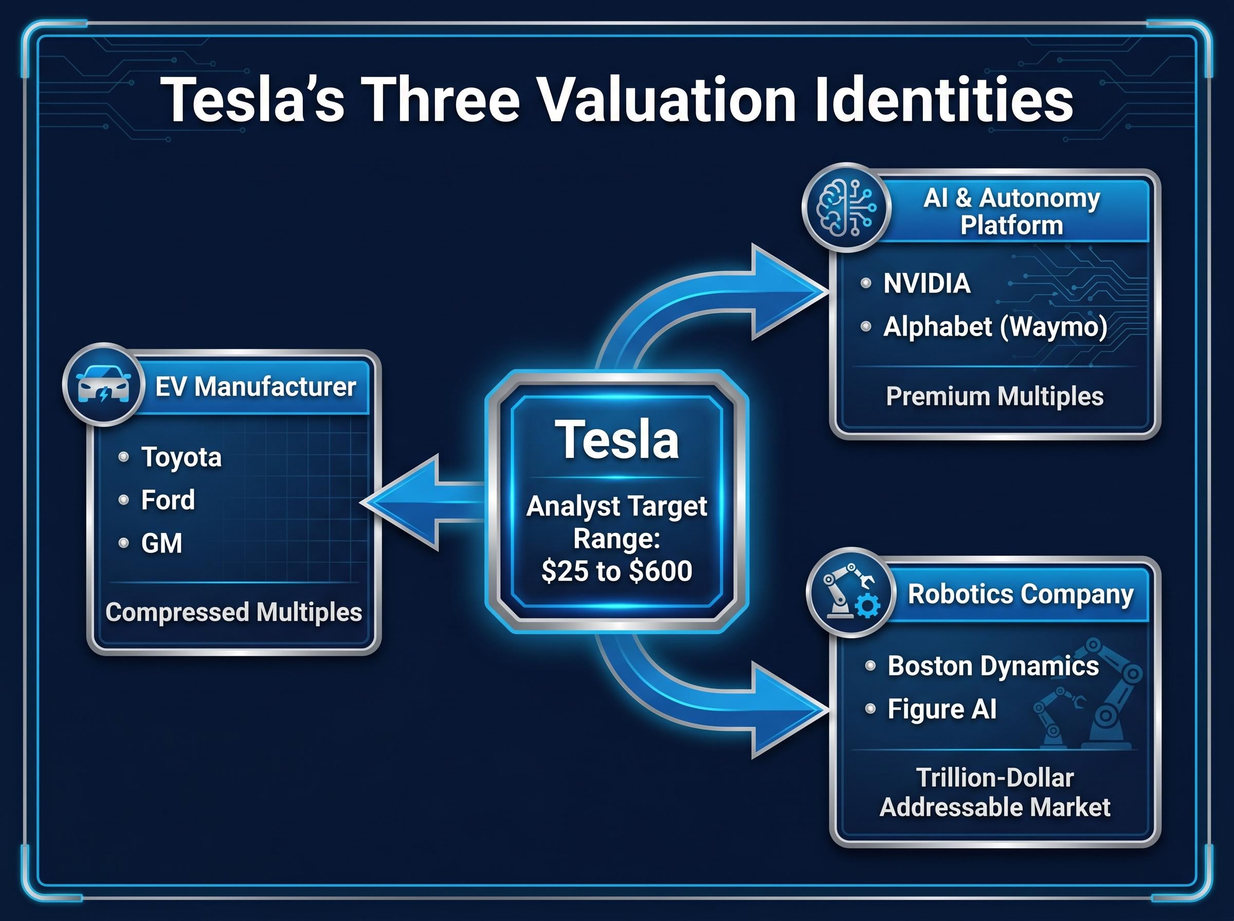 Tesla's Three Competing Valuation Identities