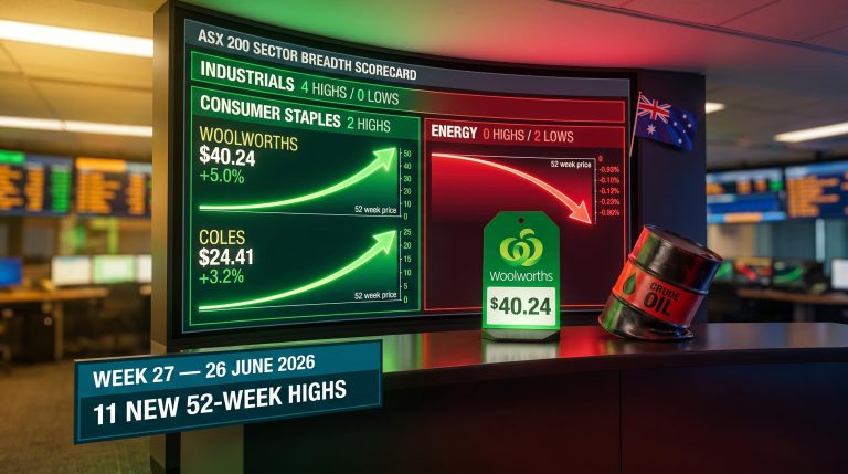 ASX 200 Week 27 breadth scorecard: Industrials 4 highs, Energy 2 lows as oil prices drive sector rotation