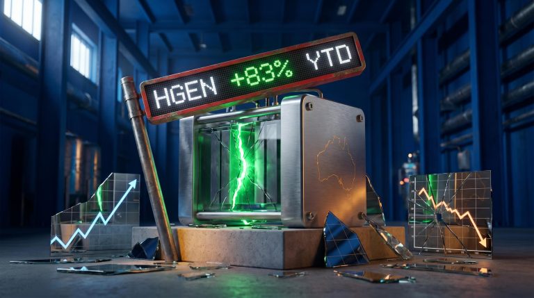 HGEN ETF electrolyser unit with 83% YTD return display, analysing hydrogen rally and ASX investment risks