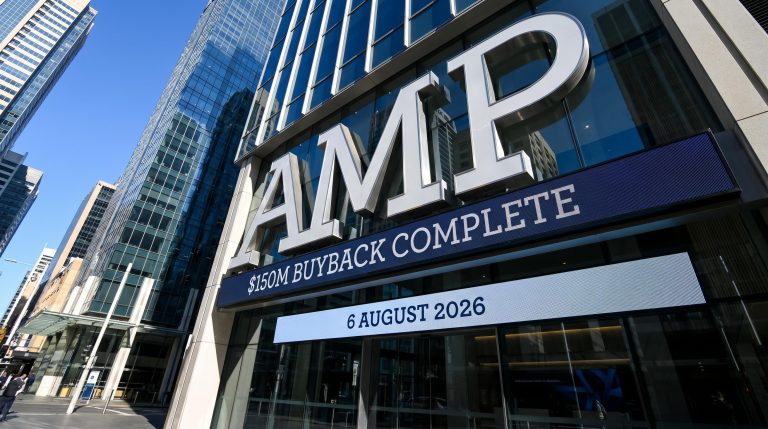 AMP sign and skyscrapers