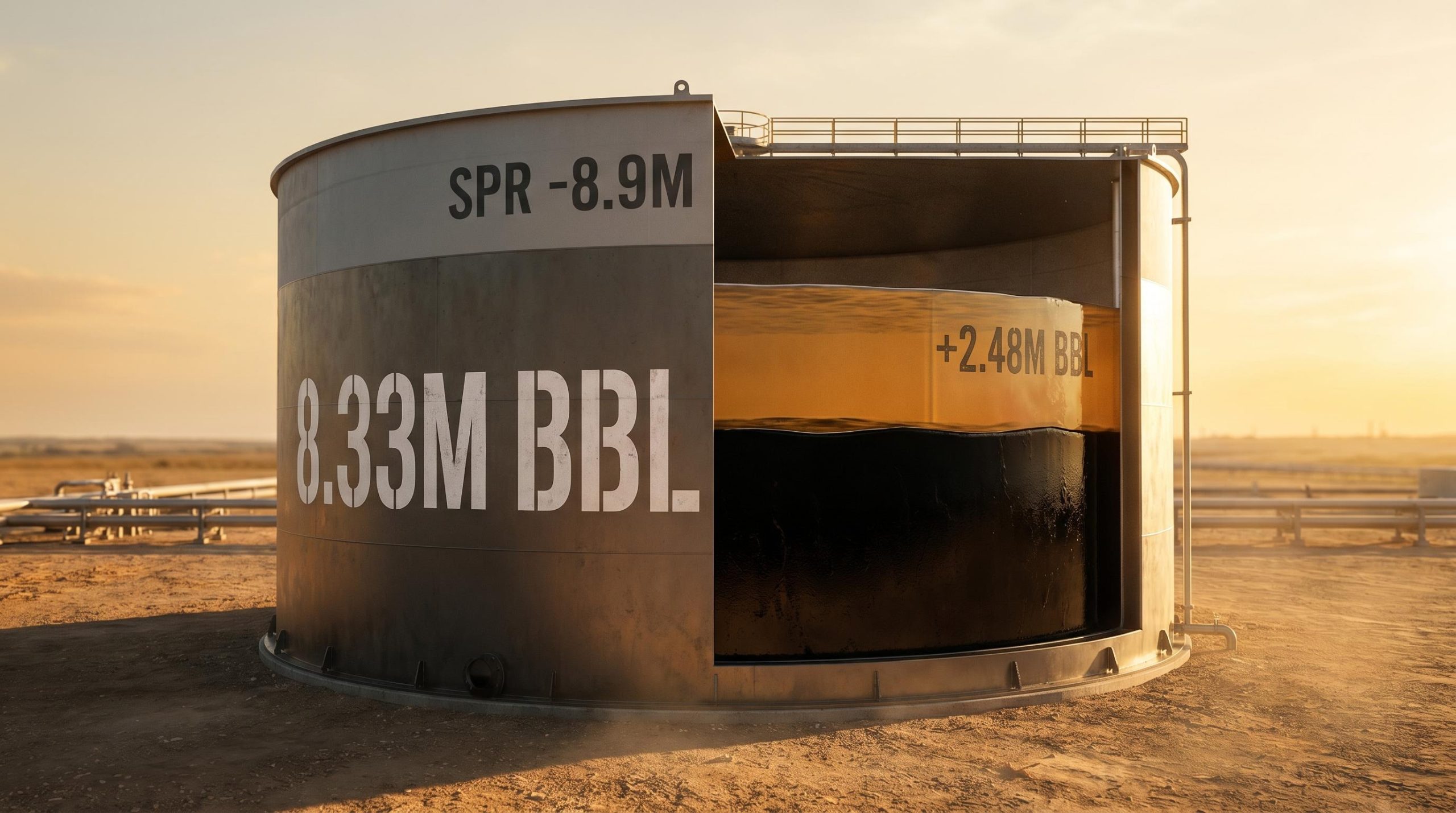 Cross-section of crude oil storage tank revealing layered US oil inventory data signals beneath the headline draw figure