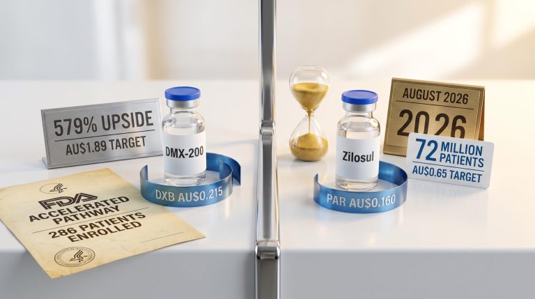 DMX-200 and Zilosul vials with 579% and 306% upside targets for ASX biotech stocks DXB and PAR