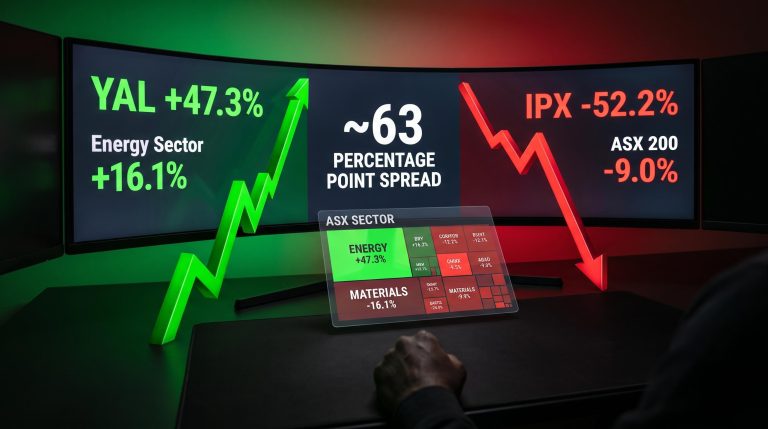 ASX 200 sector rotation split: Yancoal 47.3% vs Iperionx -52.2% across a 63-point spread in market screens