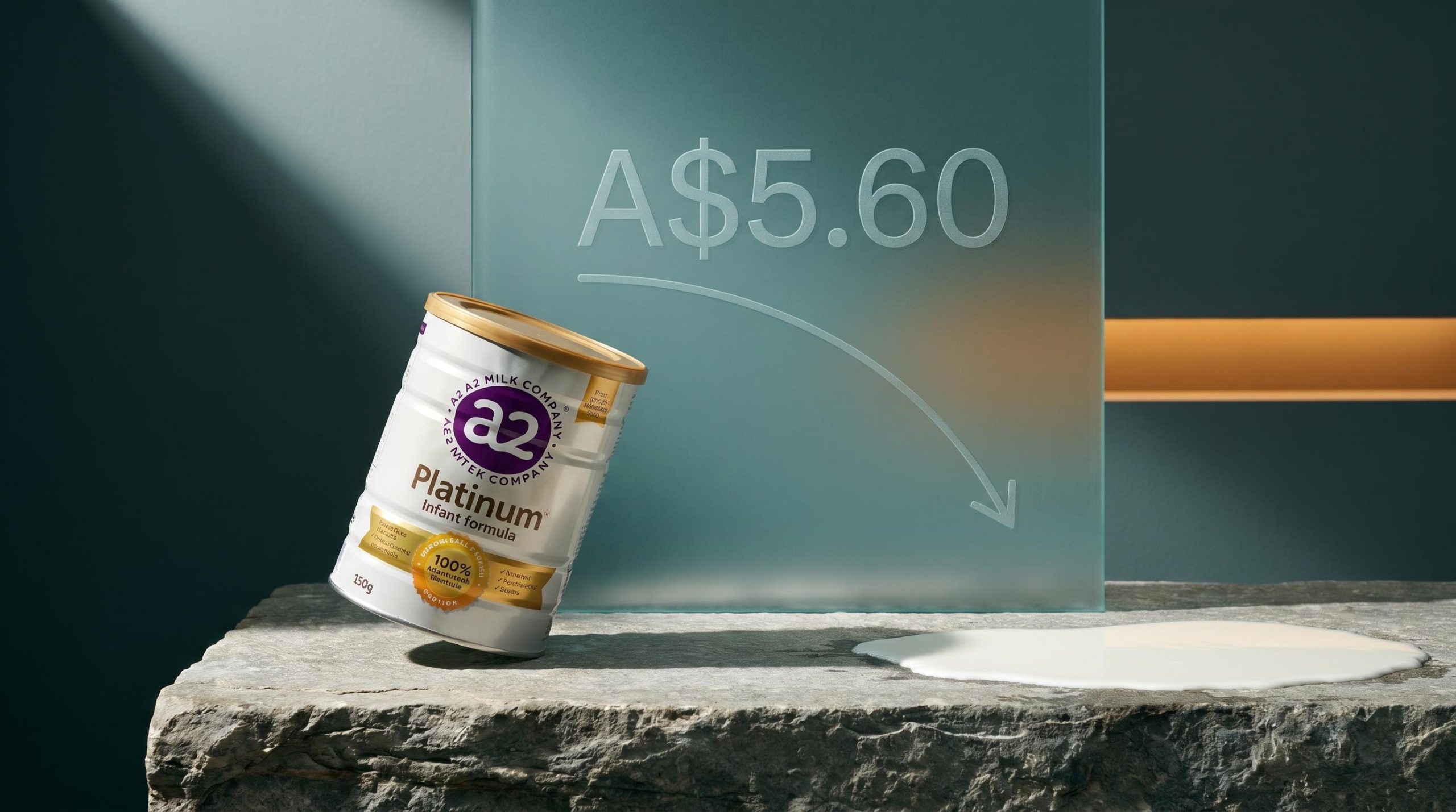 A2 Milk formula tin under sharp analytical light with A$5.60 share price — A2M shares selloff examined