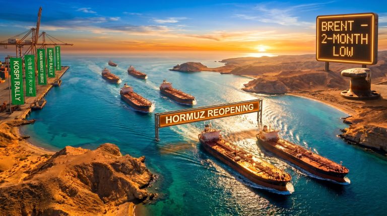 Oil tankers transit the Strait of Hormuz as US-Iran peace deal triggers Asian equity rally led by KOSPI surge