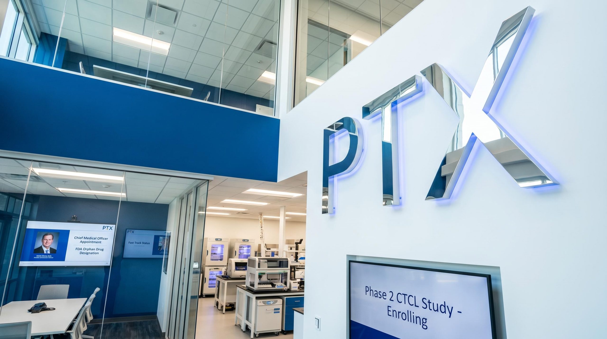 Modern office with PTX logo