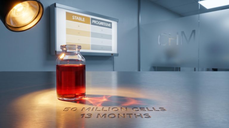 CHM CDH17 CAR T-cell vial engraved with 50 million cells and 13 months as Chimeric Therapeutics stock nears Phase 2